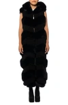 Azalea Wang Hooded Long Faux Shearling Vest With Faux Fur Trim In Black