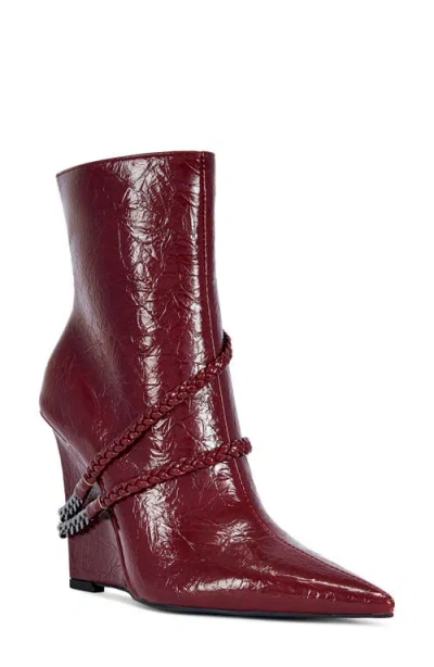 Azalea Wang Jacques Pointed Toe Wedge Bootie In Red