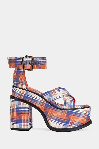 AZALEA WANG JAETYN PLAID PLATFORM HEEL IN ORANGE, WOMEN'S AT URBAN OUTFITTERS