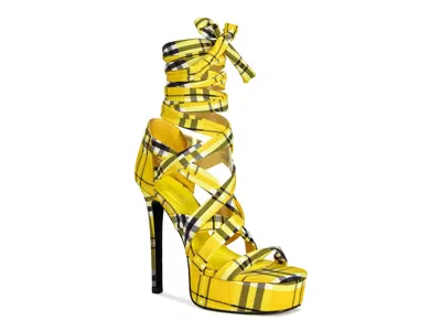 Azalea Wang Jemisha Plaid Platform Sandal In Yellow