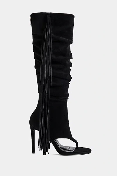 Azalea Wang Johanna Fringe Stiletto Sandal Boot In Black, Women's At Urban Outfitters