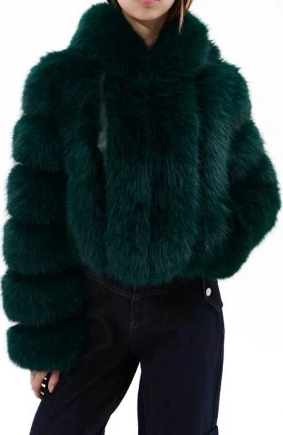 Azalea Wang Jolene Faux Fur Hooded Crop Jacket In Green