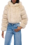 Azalea Wang Jolene Hooded Faux Fur Jacket In Beige