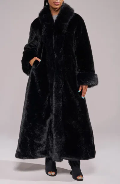 Azalea Wang Josefina Faux Fur Trench Coat In Black