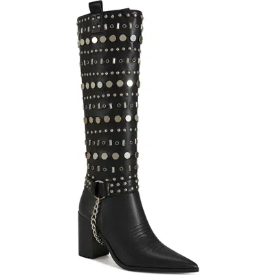 Azalea Wang Julette Studded Pointed Toe Boot In Black