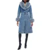Azalea Wang Kaya Denim Jacket With Faux Fur Trim In Blue