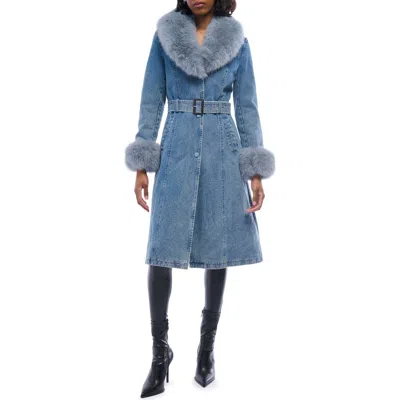 Azalea Wang Kaya Denim Jacket With Faux Fur Trim In Blue