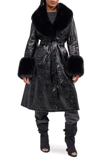 Azalea Wang Kaya Trench Coat With Faux Fur Trim In Black
