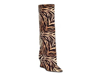 Azalea Wang Knee High Animal Print Wedge Boot In Brown