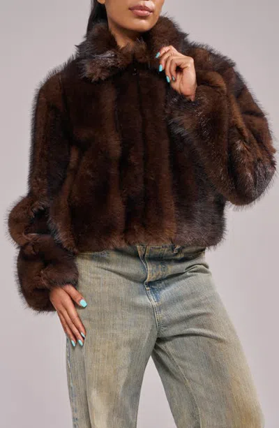 Azalea Wang Kessia Faux Fur Jacket In Chocolate