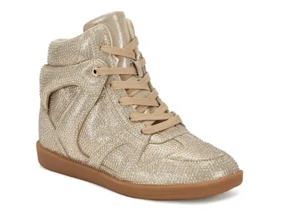 Azalea Wang Kiara Hightop Wedge Sneaker In Gold Metallic