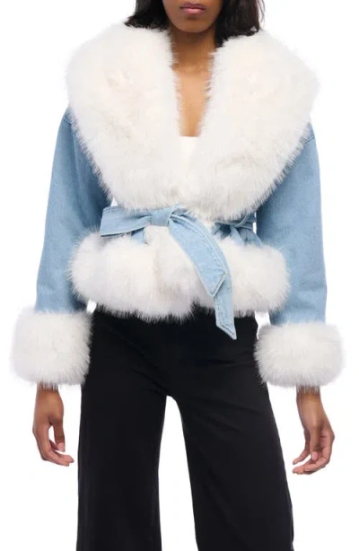 Azalea Wang Lainey Denim & Faux Fur Jacket In Blue