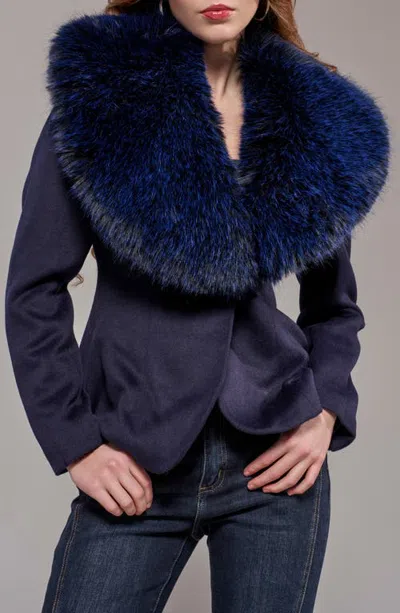 Azalea Wang Liliane Wool Blazer With Faux Fur Collar In Navy