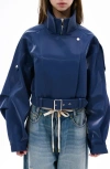 Azalea Wang Liquid Luxe Shiny Bomber Jacket In Blue