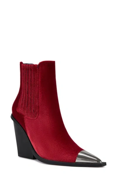 Azalea Wang Lochlan Metallic Pointed Toe Bootie In Burgundy