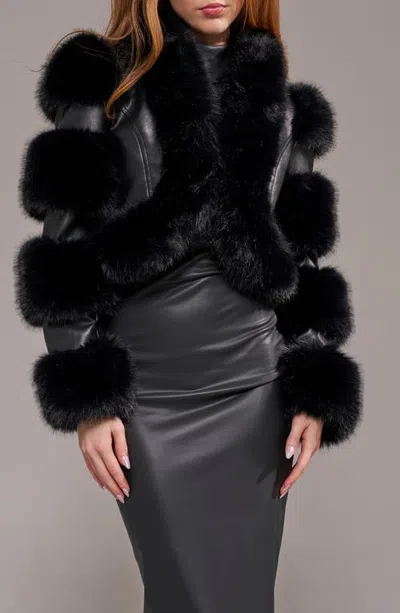 Azalea Wang Loverboy Faux Leather Moto Jacket With Faux Fur Trim In Black