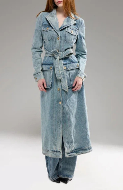 Azalea Wang Lucienne Denim Trench Coat In Green