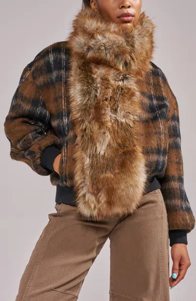 Azalea Wang Maddy Faux Fur Trim Bomber Jacket In Brown