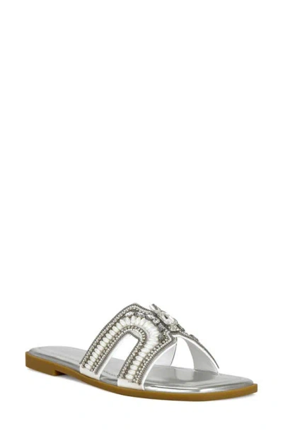 Azalea Wang Madiha Embellished Slide Sandal In Silver