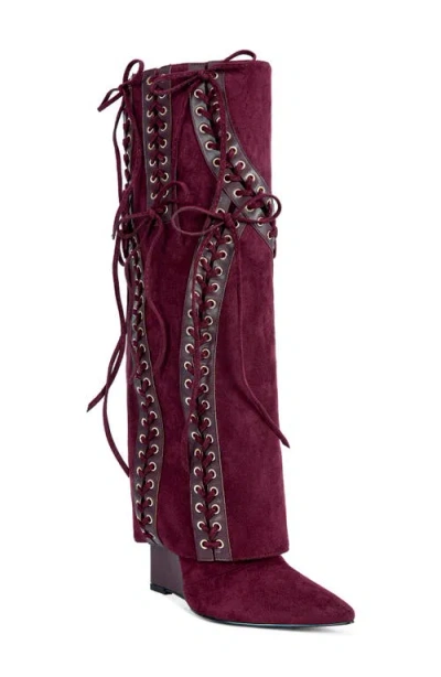 Azalea Wang Mantegna Pointed Toe Wedge Boot In Plum