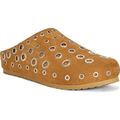 Azalea Wang Marsha Grommet Faux Leather Flat Mule In Tan