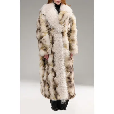 Azalea Wang Mivra Faux Fur Coat In Cream Multi