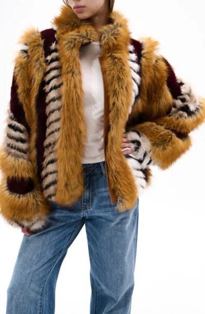 Azalea Wang Mixed Faux Fur Coat In Brown