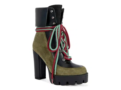 Azalea Wang Muffle Lace-up Block Heel Bootie In Green