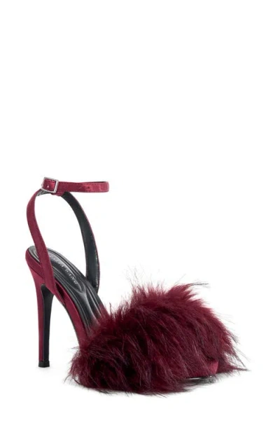 Azalea Wang Nadia Faux Fur Pump In Burgundy
