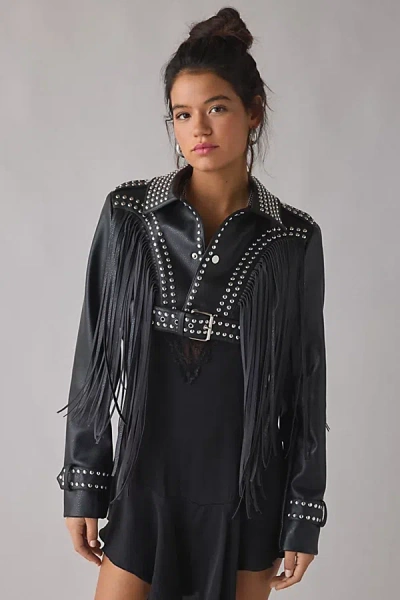Azalea Wang Oakly Western Fringe Faux Leather Jacket In Black, Women's At Urban Outfitters
