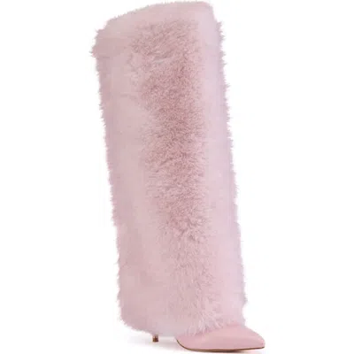 Azalea Wang Omera Faux Fur Over The Knee Boot In Pink
