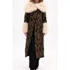 Azalea Wang Otelia Jacquard Coat With Faux Fur Trim In Brown