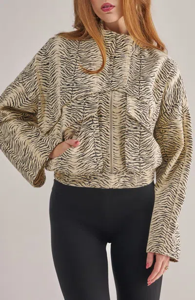 Azalea Wang Ottoline Zebra Bomber Jacket In White Black