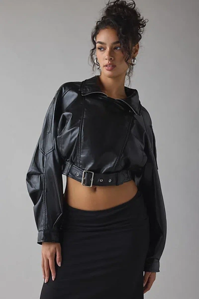 Azalea Wang Papoose Butter Faux Leather Oversized Moto Jacket In Black, Women's At Urban Outfitters