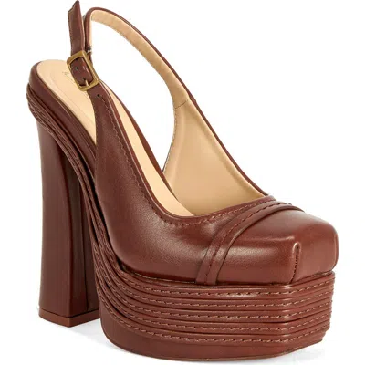 Azalea Wang Peggy Faux Leather Platform Slingback Pump In Brown