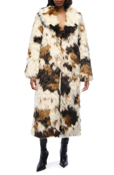 Azalea Wang Penelope Faux Fur Coat In Multi Brown