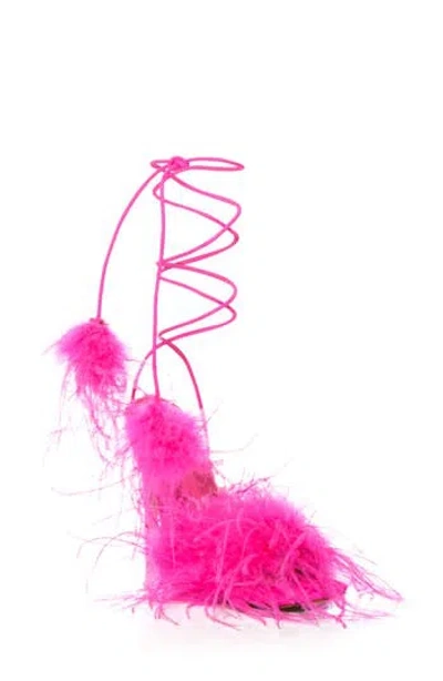 Azalea Wang Penn Feather Ankle Wrap Sandal In Pink
