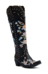 Azalea Wang Phineas Embroidered Knee High Boot In Black