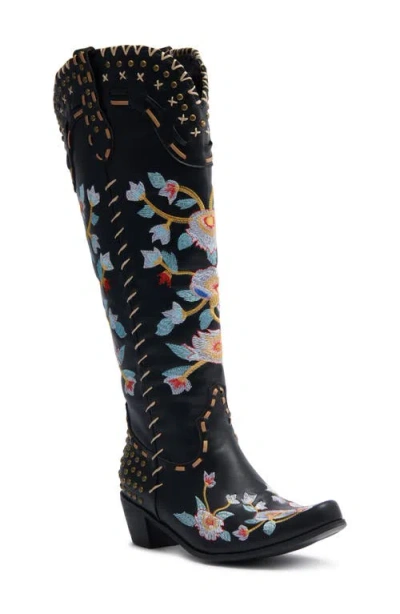 Azalea Wang Phineas Embroidered Knee High Boot In Black