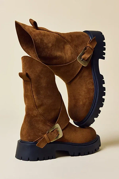 Azalea Wang Phrixus Asymmetrical Combat Boot In Brown, Women's At Urban Outfitters