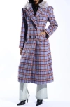 Azalea Wang Plaid Trench With Faux Fur Collar In Multi