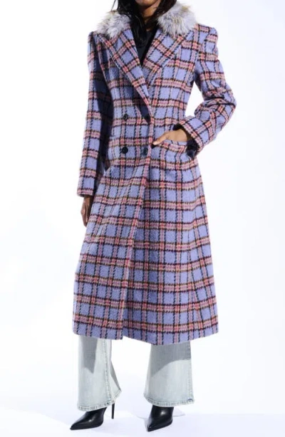 Azalea Wang Plaid Trench With Faux Fur Collar In Multi