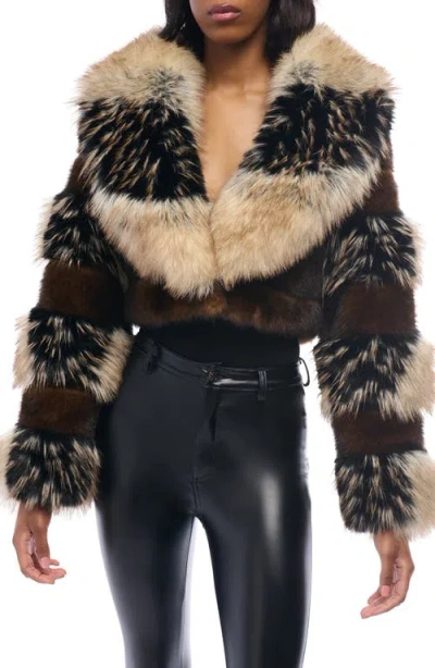 Azalea Wang Portia Crop Faux Fur Jacket In Brown