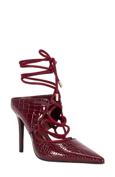 Azalea Wang Ramona Croc Embossed Lace-up Pump In Burgundy