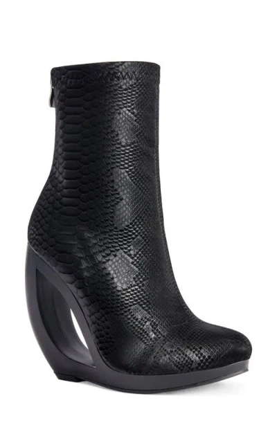 Azalea Wang Rapture Faux Snakeskin Cutout Wedge Bootie In Black