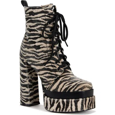 Azalea Wang Redford Faux Calf Hair Lace-up Bootie In Black Multi