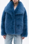 Azalea Wang Regina Faux Fur Jacket In Blue