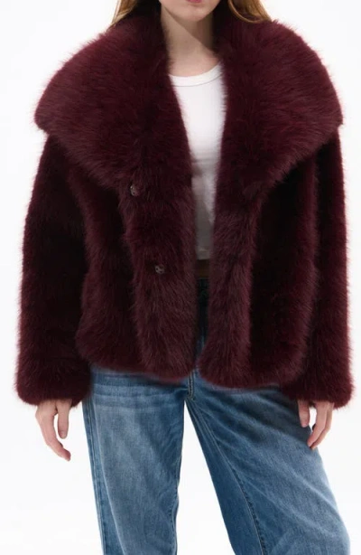Azalea Wang Regina Faux Fur Jacket In Burgundy