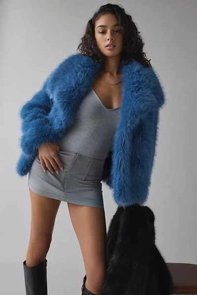 Azalea Wang Regina Faux Fur Jacket In Blue, Women's At Urban Outfitters