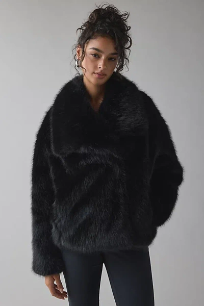 Azalea Wang Regina Faux Fur Jacket In Dark Blue, Women's At Urban Outfitters In Black